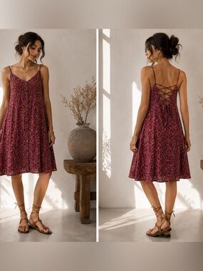 American Eagle Floral Lace-Up Back Mini Dress | Size Large